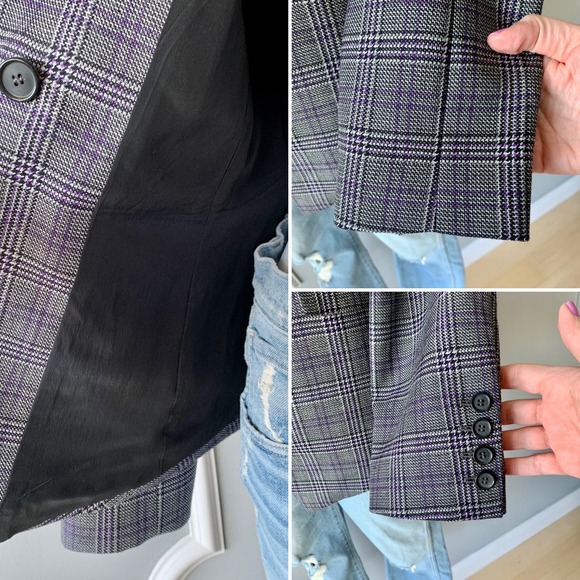 Michael Kors Collection Glen Plaid Wool Blazer Gray Size 8 - Picture 7 of 13